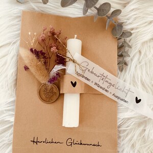 Geschenktüte mit Trockenblumen, Personalisierte Geschenke, Besondere Geschenktüten, Geburtstagstüte Biały