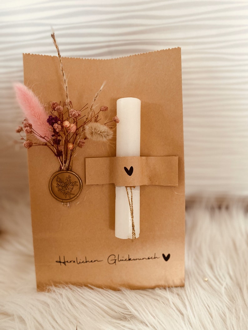 Geschenktüte mit Trockenblumen, Personalisierte Geschenke, Besondere Geschenktüten, Geburtstagstüte Bild 5