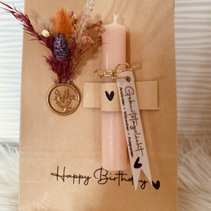 Geschenktüte mit Trockenblumen, Personalisierte Geschenke, Besondere Geschenktüten, Geburtstagstüte Rosa