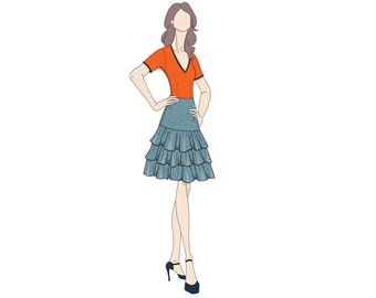 Ra-Ra Frilled/Tiered Skirt Sewing Pattern - Sizes 8-22 UK - Download PDF