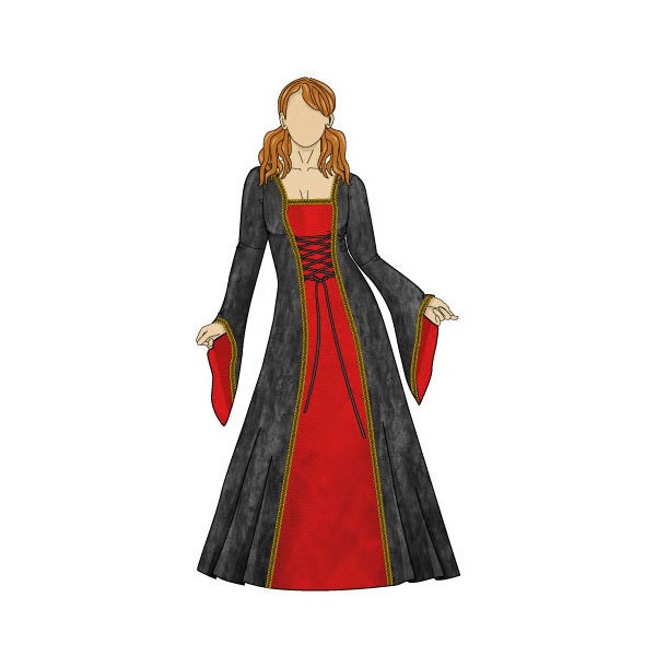 Anastasia Medieval Dress Sewing Pattern - Sizes 8-22 UK - Download PDF