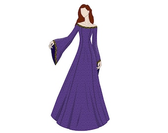 Off Shoulder Evening Dress Medieval Sewing Pattern - Sizes 8-22 UK - Download PDF