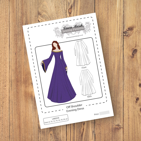 Off Shoulder Evening Dress Medieval, Renaissance, Bridal, Wedding, Princess, Ball Gown Sewing Pattern - Sizes 8-22 UK - Download PDF