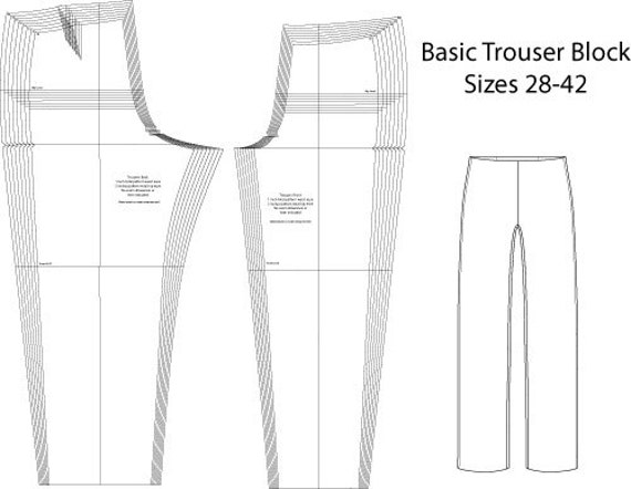 Basic Men's Trouser Block Sloper Sewing Pattern Sizes 28-42 Download PDF 