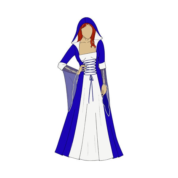 Patron de couture robe/costume médiéval à capuche - Tailles 8-22 UK - Télécharger le PDF