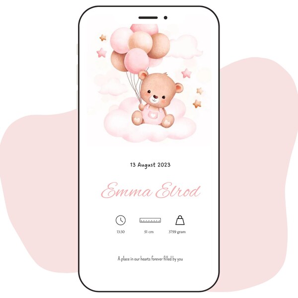 Digital birth announcement | Birth announcement girl editable announcement