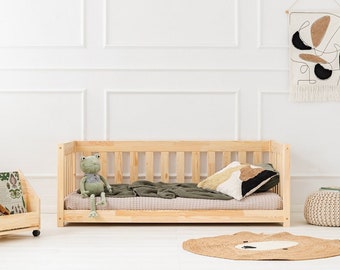 Kinderbett aus Holz, Einzelbett, Montessori-Bett, Etagenbett, Kinderbett, Bett mit Geländer, Schublade - CPP Adeko Kids