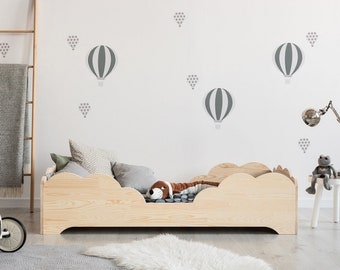 Kinderbett aus Holz, Einzelbett, Montessori-Bett, massiv gefertigt, Kinderbett, Etagenbett - BOX 10 ADEKO KIDS