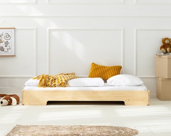 łóżko drewniane dziecięce, łóżko pojedyncze, łóżko Montessori, solidne wykonane, łóżko dla dzieci, łóżko podłogowe - TALO 2 - ADEKO KIDS