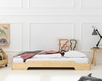 łóżko drewniane dziecięce, łóżko pojedyncze, łóżko Montessori, solidne wykonane, łóżko dla dzieci, łóżko podłogowe - TALO 1 - ADEKO KIDS