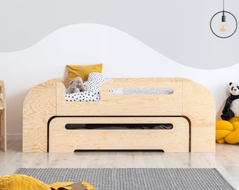 Kinderdoppelbett, Montessori-Bett, Bett mit Schublade, Kinderbett aus Holz, Kinderzimmer, Doppelbett - AIKO Adeko Kids