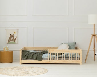 lit enfant en bois, lit simple, lit Montessori, lit superposé, lit enfant, lit avec balustrade - CPW Adeko Kids