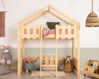 Kinder-Etagenbett, Zwischengeschoss, Montessori-Bett, Etagenbett aus Holz, Kinderzimmer, Kinderbett – KAIKO PA Adeko Kids