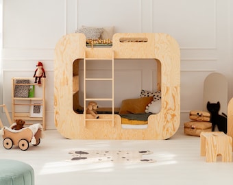 Kinder-Etagenbett, Montessori-Bett, Holz-Etagenbett, Kinderzimmer, Kinderbett - MUNDO Adeko Kids