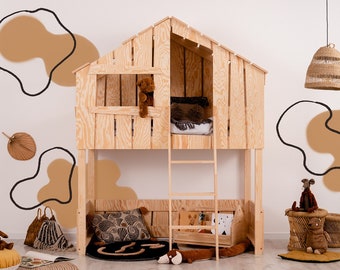 Lit superposé pour enfant, lit Montessori, mezzanine, lit maison en bois, lit enfant, Lit Cabane - TED A Adeko Kids