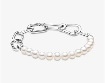 Pandora Moments Pearl S925 Sterling Silver Bracelet, Minimalist Everyday Charm Bracelet,Compatible With Pandora's Charm, Gift for her