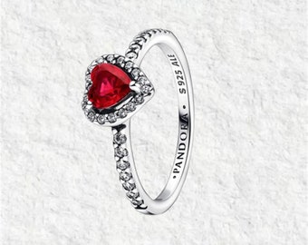 Anello cuore rosso Pandora, fede nuziale, anello Pandora in argento sterling S925, anello quotidiano, anello semplice, anello di fascino, regalo per lei