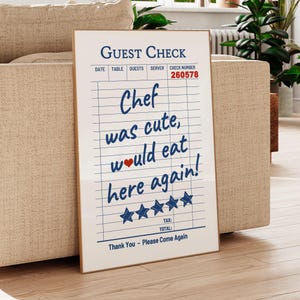 Guest Check Blue Print, Girly Wall Art, Preppy Poster, Home Wall Decor, Aesthetic Prints