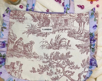 Totebag/ Ruffle bag en toile de jouy / éponge lilas