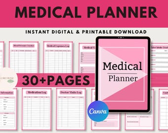 Medical Planner, medical binder, blood pressure log, medicine tracker, medical binder digital, mental health tracker, medical tracker PDF