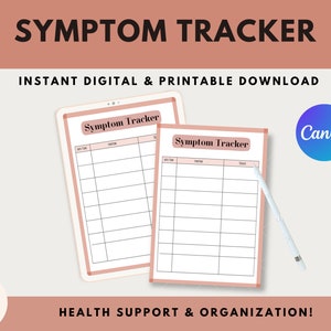 Symptom Tracker, Printable Medical Planner, Pain Tracker, Symptoms Journal, Chronic Illness Symptom Chart, Symptom Checklist