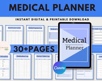 Medical Planner, medical binder, blood pressure log, medicine tracker, medical binder digital, mental health tracker, medical tracker PDF