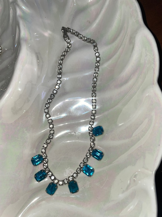 Blue rhinestone emerald cut choker necklace - Brea