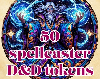 50 Stained Glass Spellcaster Tokens – Wizards & Mages VTT DnD (Digital Download)