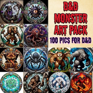100 D & D Monster Art Pack - Glasmalerei - Digital Download PNG - Tabletop-Rollenspiel-Spielzubehör - Dungeon Master-Vermögen - RPG