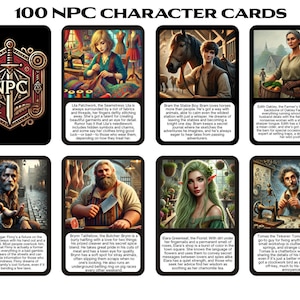 100 Unique NPC Character Cards for DnD & RPG Tabletop Games | Printable 2.5x3.5 Inch | 300 DPI | 3 Card Back colors | Instant Download