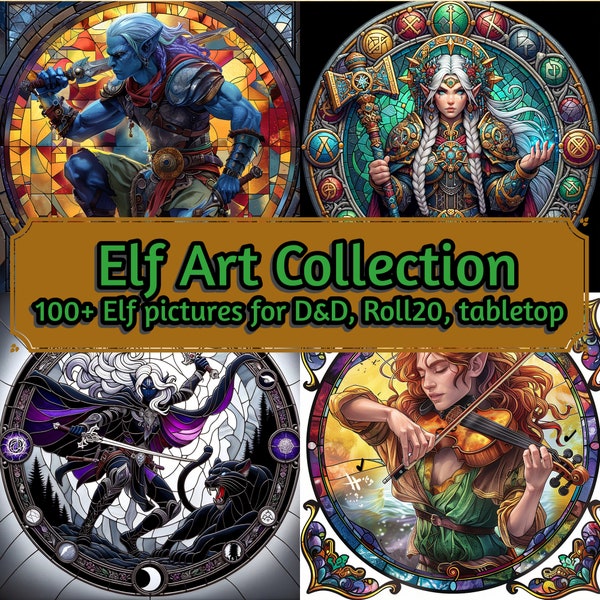 Ultimate Elf Art Collection - 100+ Stained Glass Style Elves - PNGs for RPGs 300dpi - Dungeons & Dragons, Roll20, Tabletop game resource, DM