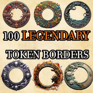 100 bordures de jetons RPG légendaires - PNG de haute qualité, arrière-plans transparents, téléchargement numérique pour jeux de fantaisie, 20 rouleaux, de table
