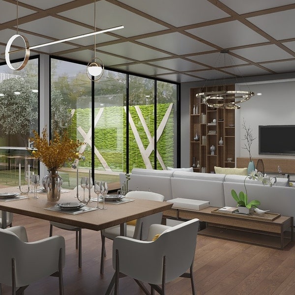 3D render - Space visualization - Interior design project  - Livingroom, Bedroom, Bathroom - 3d modeling