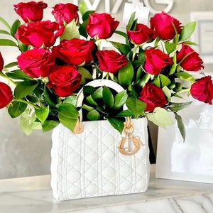 Lady White Gold Accents Resin Purse Vase , Handbag Vase , Flower Vase , Gifts For Her , Luxury Resin Vase , Floral Arrangements , Home Decor