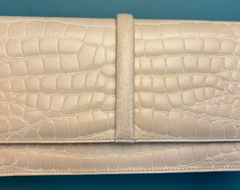 Stefano Bravo White Exotic Skin Textured Structured Bag