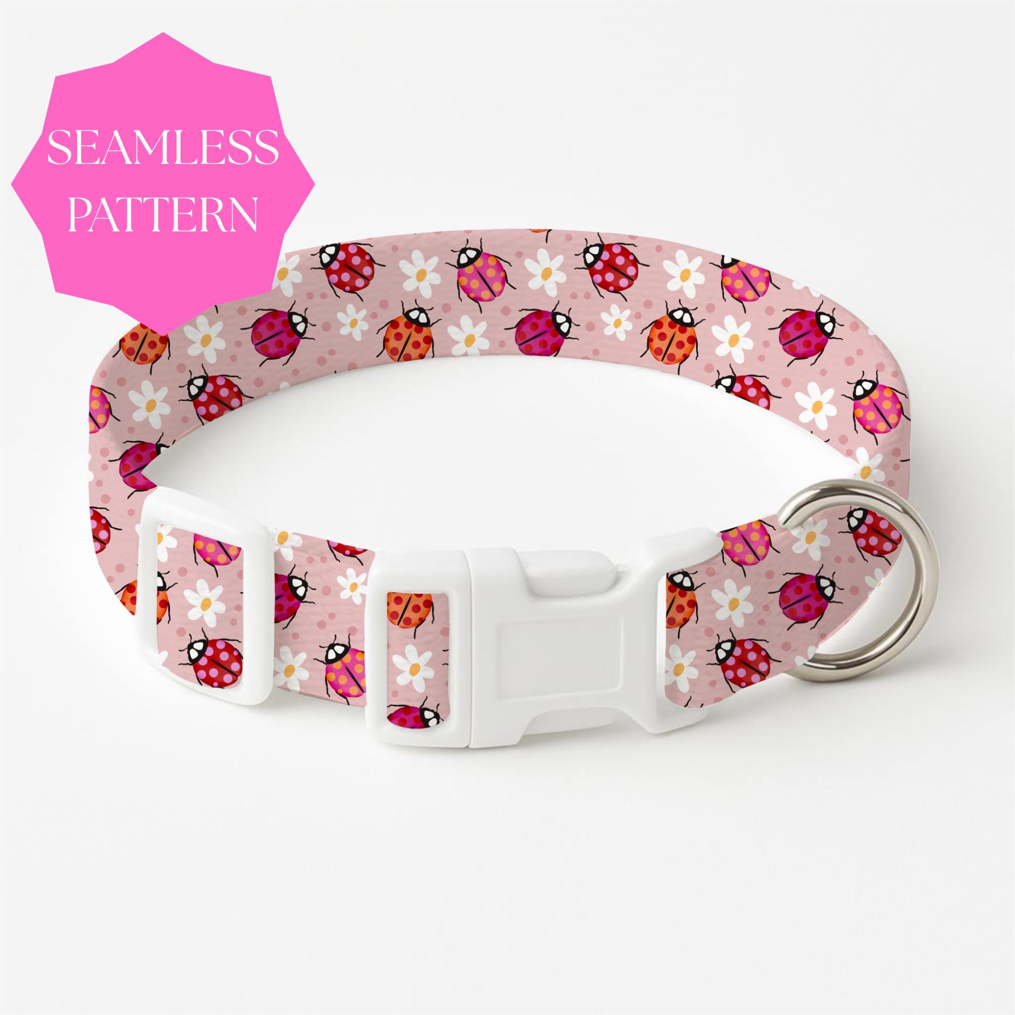 Whimsical Ladybug and Daisy Pink Surface Pattern Design Cute Garden ...
