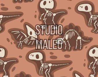 Cute Dinosaur Skeleton Fossil Bones Kids Prehistoric Cartoon Seamless Repeat Pattern for Fabric Sublimation