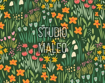 Colorful spring wildflower meadow floral illustration cottagecore garden Seamless Repeat Pattern for Fabric Sublimation