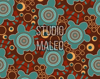 Aboriginal inspired turtle motif tribal dot art ocean cultural sacred symbolic indigenous Seamless Repeat Pattern for Fabric Sublimation