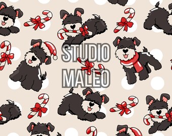 Schnauzer Christmas Seamless Pattern Black White Dog Candy Cane Holiday Digital Paper