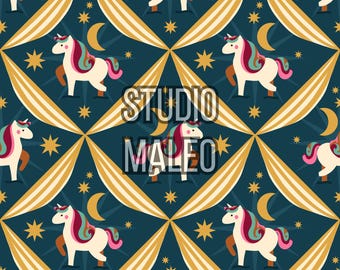 Unicorn circus with magical carnival whimsical fantasy fairytale horse theme enchanted Seamless Repeat Pattern for Fabric Sublimation