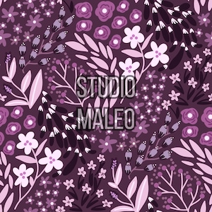 Plum Purple Wildflower Ditsy Floral Botanical Lavender Lilac Folk Meadow Blossom Seamless Repeat Pattern for Fabric Sublimation