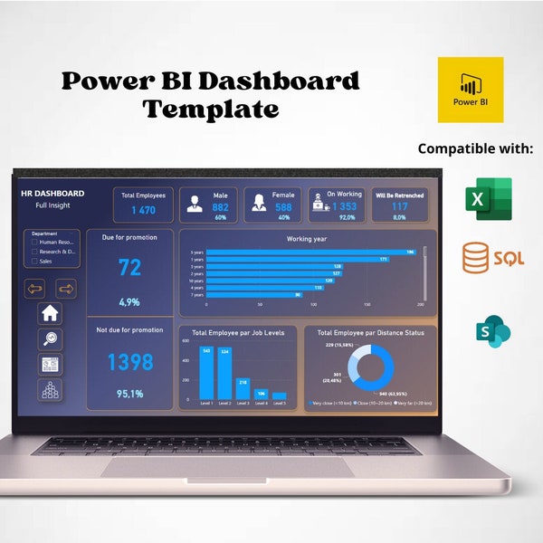 Modèles Tableau de Bord Power BI | Suivi Rh | Automatisation & Présentation Données | Dashboard Template | Power BI Sur Mesure