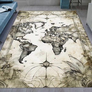 Tappeti con mappa del mondo astratta, tappeti da ufficio, tappeti da appendere alla parete, tappeti da sala da pranzo, tappeti neri, antiscivolo, tappeti lavabili per 30 gradi