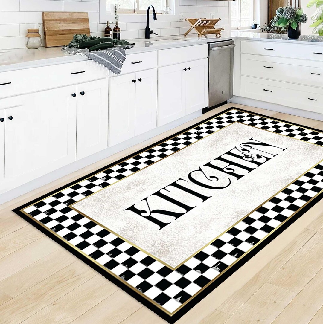 Kitchen Rug Black White, Farmhouse Checkered Area Rug, Modern ...