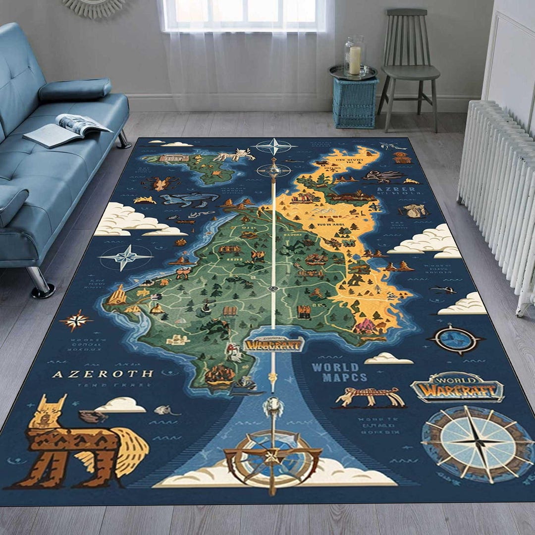 World of Warcraft Map Rug: Game Room Decor, Washable Area Rug - Etsy