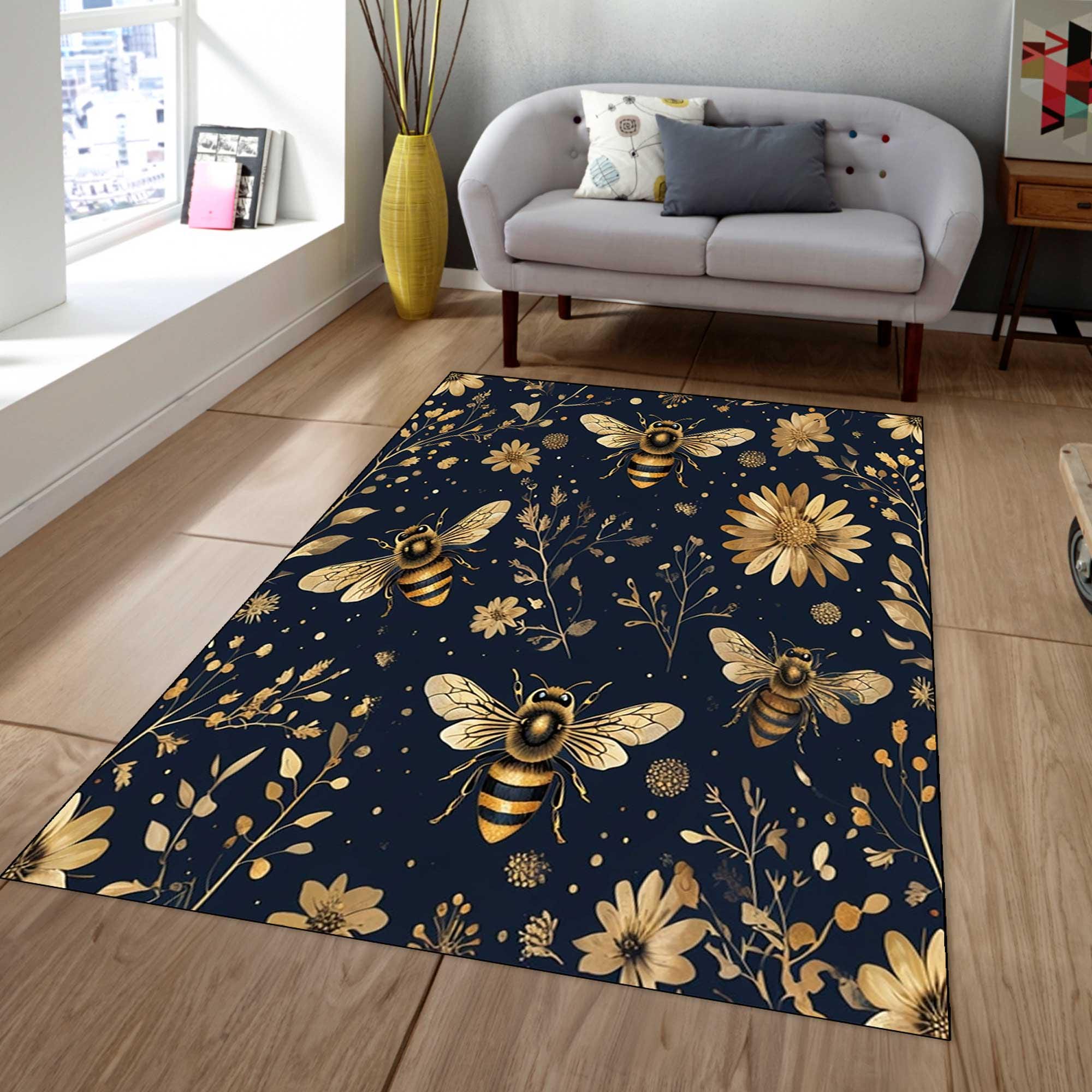 Bumblebee Area Rug: Gothic Floral Bee Pattern, Washable Custom Decor - Etsy