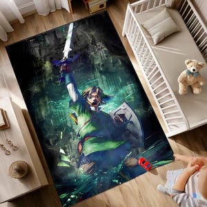 Zelda Rug - The Legend of Zelda Area Rug, Washable Kids Decor - Majora's Mask, Ocarina, Ganondorf & Midna, 30C Safe