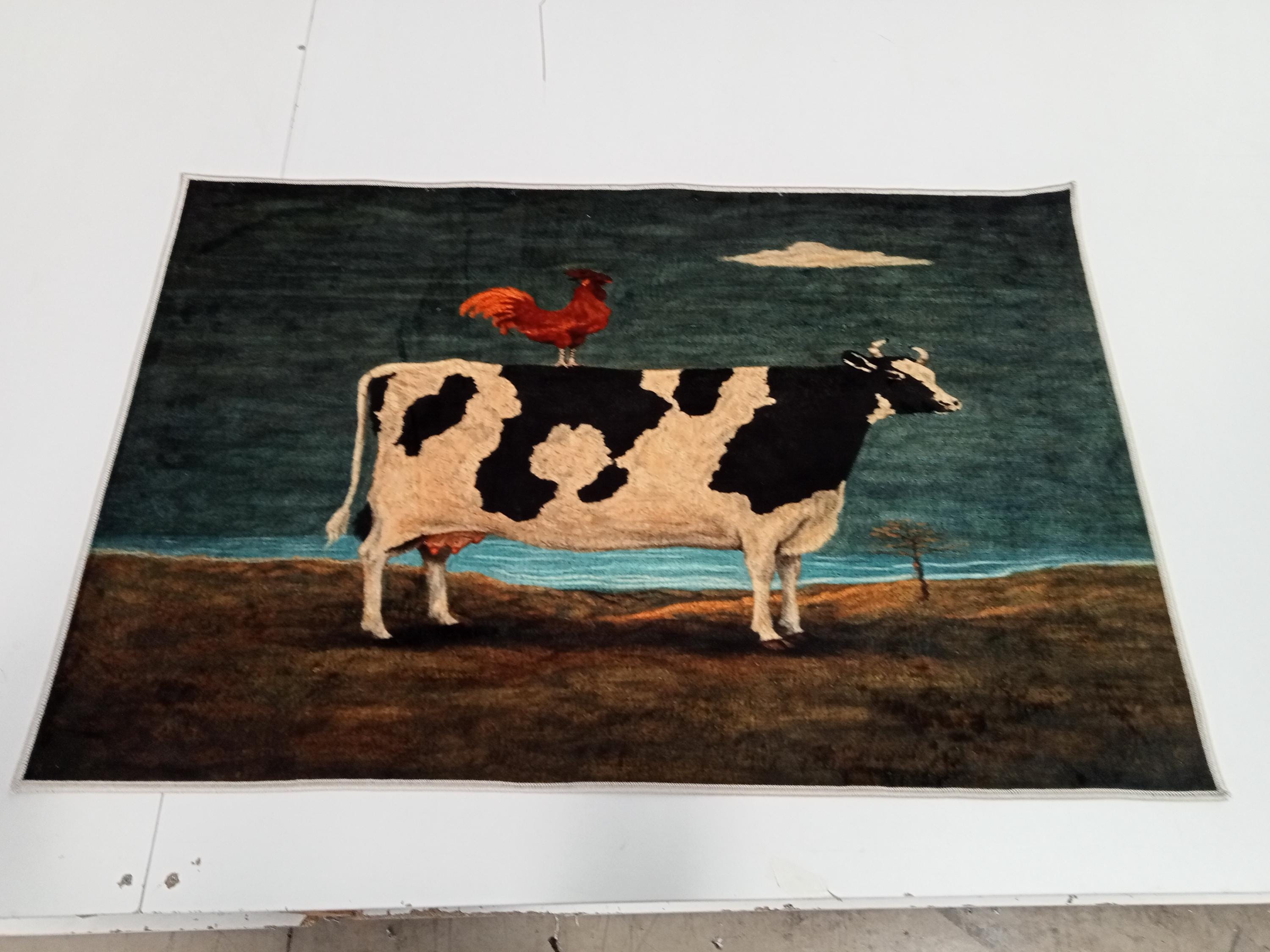 Rustic Folk Chicken Rug Folk Art Chicken and Cow Floor Rug- Primitive Design,farmhouse Art ...