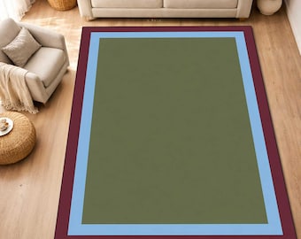 Minimalist Color Block Area Rug, Modern Abstract Rug, Contemporary Border Carpet, Neutral Living Room Rug, Simple Modern Home Decor Rug